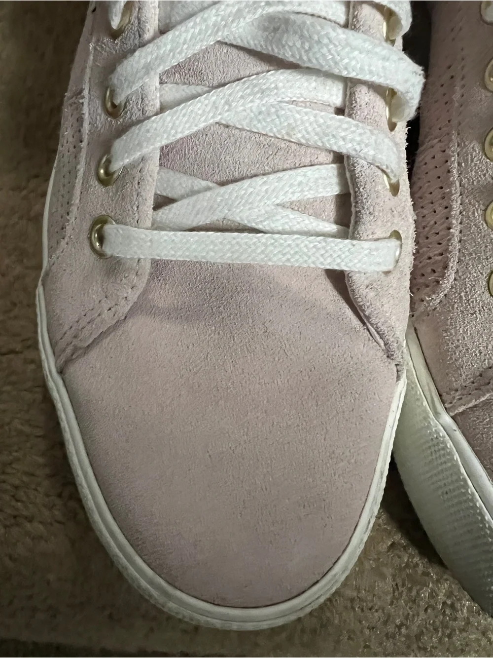 Keds Women's Pale Pink Suede Lace-Up Sneakers with Gold Accents